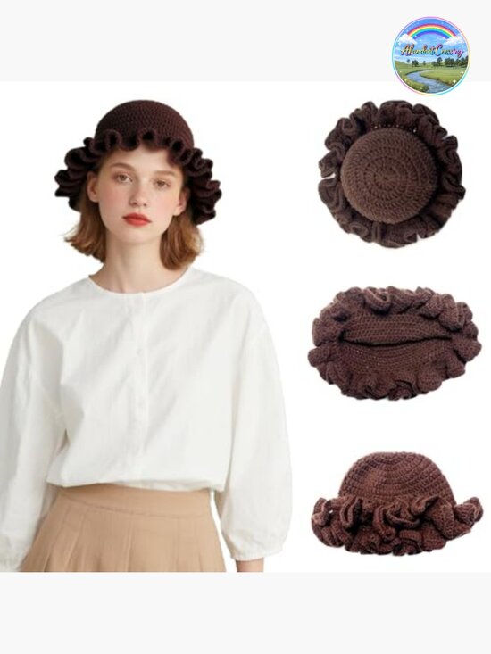 Hand Crochet Bucket Hat with Ruffled Brim Bucket Hat main image 6
